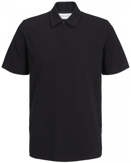 Jack & Jones Benja Short Sleeve Zip Polo Black - Polo shirts - Grote Maten Poloshirts Heren
