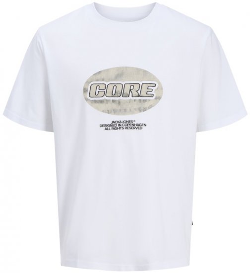 Jack & Jones Lido Core Front Print T-Shirt Bright White - T-shirts - Grote Maten T-shirts Heren