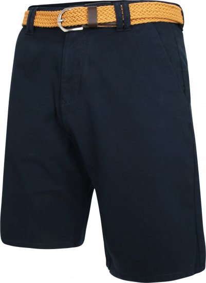 Kam Jeans 3402 Belted Dobby Weave Stretch Chino Shorts Navy - Shorts - Grote Maten Korte Broeken Heren