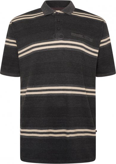 Kam Jeans 5506 Stripe Rugby Polo With Jacquard Collar & Cuffs Charcoal - Polo shirts - Grote Maten Poloshirts Heren