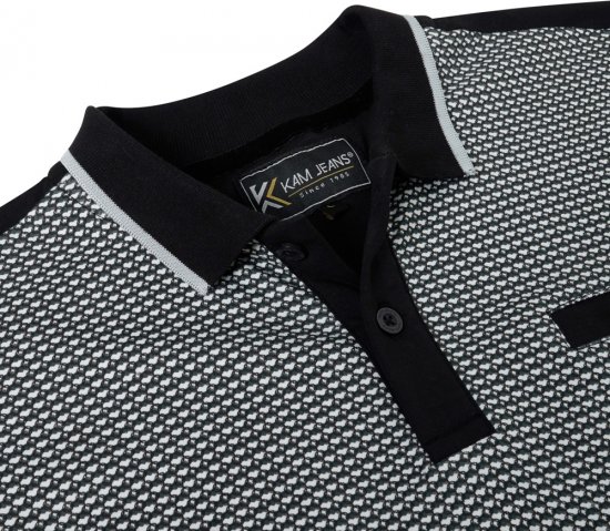 Kam Jeans 5518 Smart Mini Geo-Print Polo Black - Polo shirts - Grote Maten Poloshirts Heren