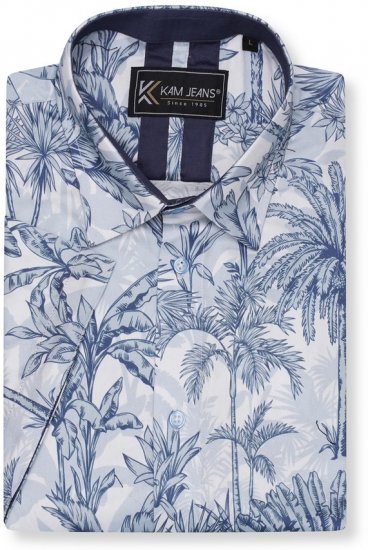 Kam Jeans 6063 Summer Print Short Sleeve Shirt Blue - Hemden - Overhemden Grote Maten Heren