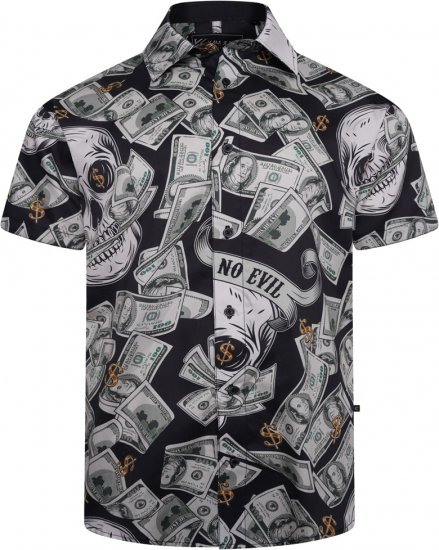 Kam Jeans 6064 Dollar Bills Print Short Sleeve Shirt Black - Hemden - Overhemden Grote Maten Heren