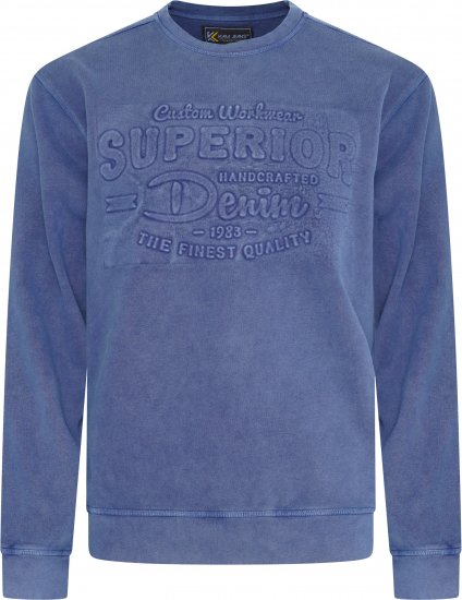Kam Jeans 7065 Crew Neck Washed Embossed Sweatshirt Indigo - Sweaters & hoodies - Sweaters & Hoodies Grote Maten Heren