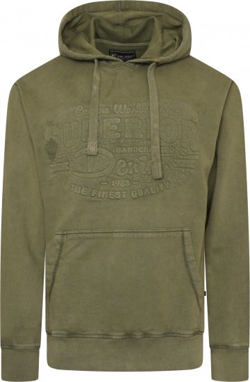 Kam Jeans 7066 Over Head Washed Embossed Hoody Khaki - Sweaters & hoodies - Sweaters & Hoodies Grote Maten Heren