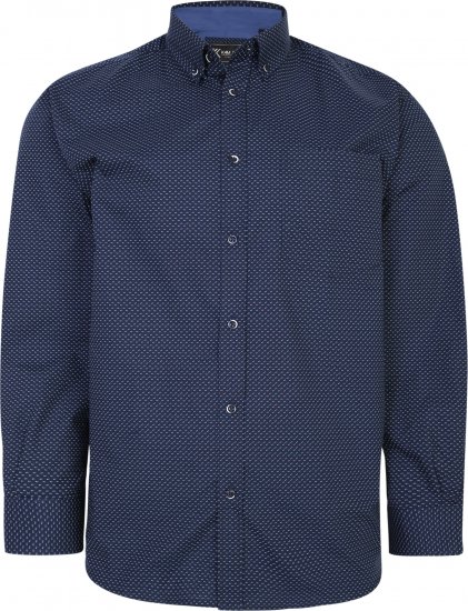 Kam Jeans P018 Premium Dobby Print Long Sleeve Shirt Navy - Hemden - Overhemden Grote Maten Heren