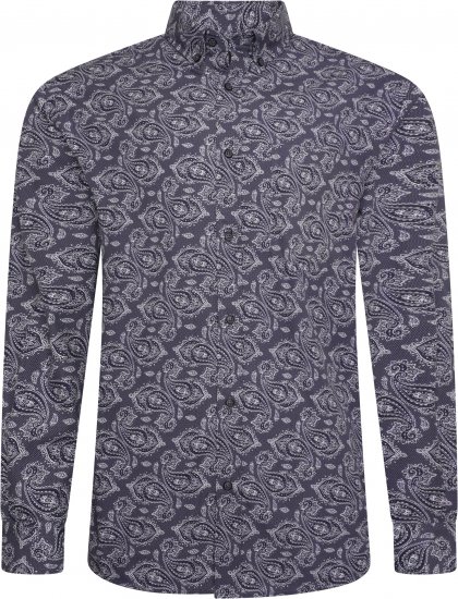 Kam Jeans P022 Premium Paisley Print Cotton Long Sleeve Shirt with Satin Finish Navy - Hemden - Overhemden Grote Maten Heren