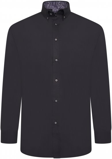 Kam Jeans P023B Premium Stretch Long Sleeve Shirt Button Down Black - Hemden - Overhemden Grote Maten Heren