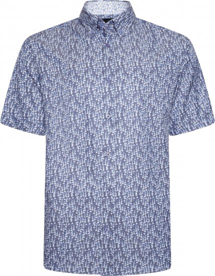 Kam Jeans P032 Premium Floral Short Sleeve Shirt Blue - Hemden - Overhemden Grote Maten Heren