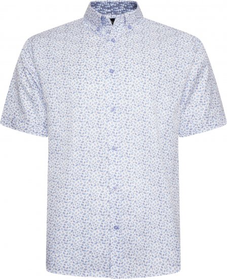 Kam Jeans P035 Premium Mini Leaf Print Short Sleeve Shirt White - Hemden - Overhemden Grote Maten Heren