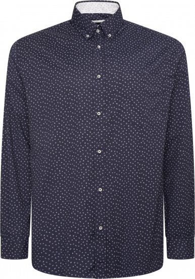 Kam Jeans P037 Dobby Print Stretch Long Sleeve Shirt Navy - Hemden - Overhemden Grote Maten Heren