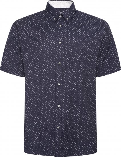 Kam Jeans P037 Dobby Print Stretch Short Sleeve Shirt Navy - Hemden - Overhemden Grote Maten Heren
