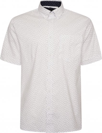 Kam Jeans P037 Dobby Print Stretch Short Sleeve Shirt White - Hemden - Overhemden Grote Maten Heren