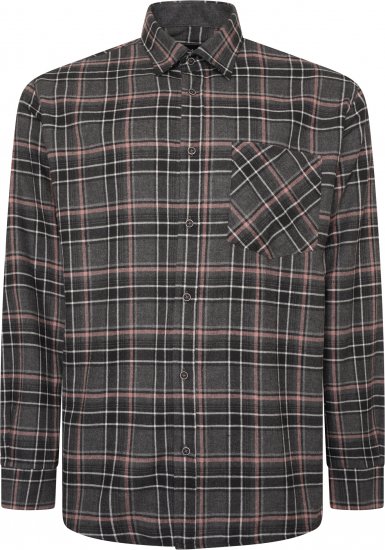 Kam Jeans P041 Premium Flannel Check Long Sleeve Shirt Charcoal - Hemden - Overhemden Grote Maten Heren