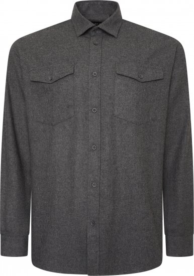 Kam Jeans P042 Premium Brushed Herringbone Long Sleeve Shirt Charcoal - Hemden - Overhemden Grote Maten Heren