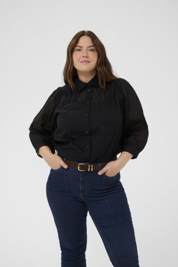 Kaffe Curve Gabby Overhemd met verkorte mouwen Zwart - Blouseshirts - 