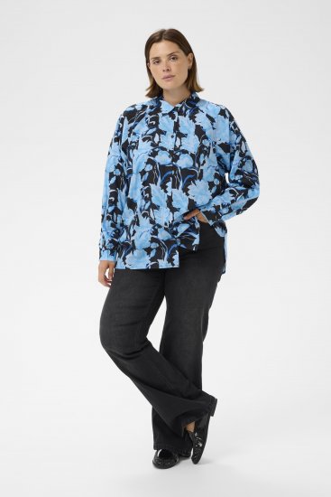 Kaffe Curve Sasja Overhemd met lange mouw Blue Snake Flower - Blouses & tunieken - 