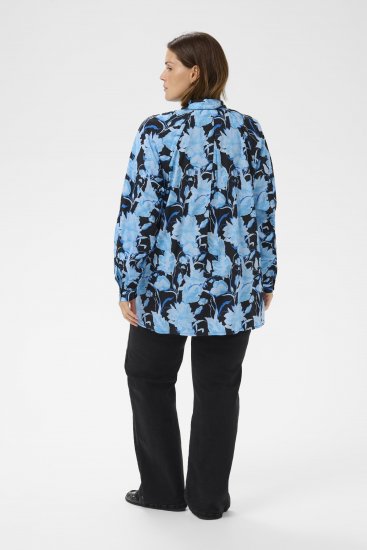 Kaffe Curve Sasja Overhemd met lange mouw Blue Snake Flower - Blouses & tunieken - 