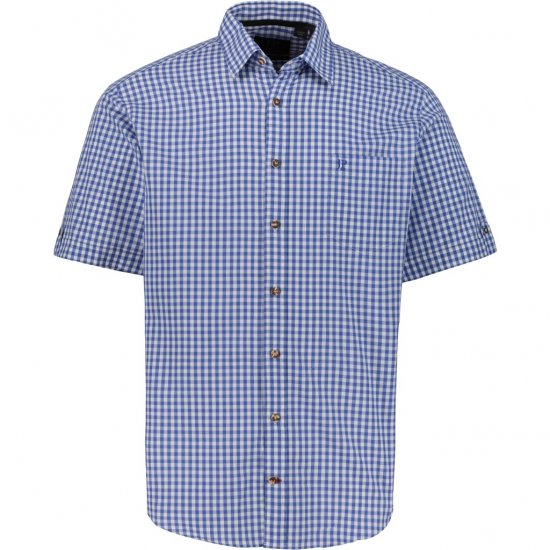 JP1880 Short Sleeve Check Print Traditional Shirt Blue - Hemden - Overhemden Grote Maten Heren
