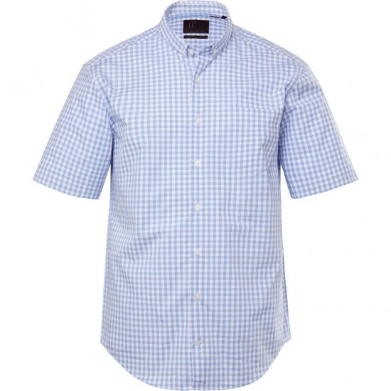 JP1880 Shirt Traditional Short Sleeve Checked Light Blue - Hemden - Overhemden Grote Maten Heren