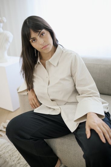 Kaffe Curve Josa Shirt Feather Grey Stripe - Blouseshirts - 