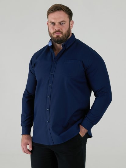 D555 Richard Oxford Overhemd Met Lange Mouwen TALL Navy - TALL hemden - 