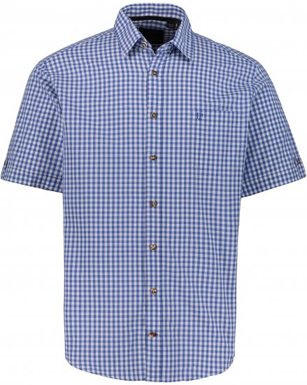 JP1880 Short Sleeve Check Print Traditional Shirt Blue - Hemden - Overhemden Grote Maten Heren