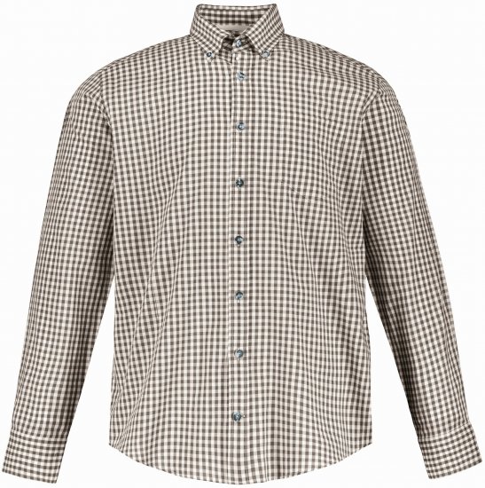 JP1880 Long Sleeve Check Print Traditional Shirt Brown - Hemden - Overhemden Grote Maten Heren