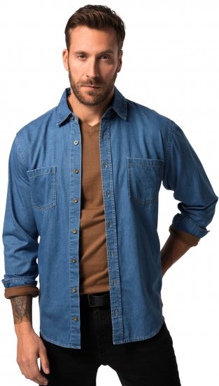 JP1880 Shirt Denim Long Sleeve Blue TALL - HERENKLEDING MT-6XLT - Tall Kleding Heren