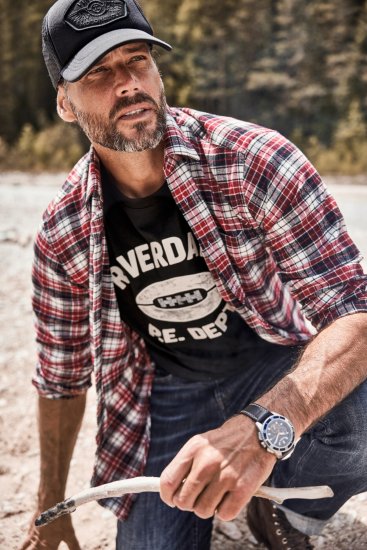 JP1880 Shirt Flannel Checked Long Sleeve Red TALL - HERENKLEDING MT-6XLT - Tall Kleding Heren