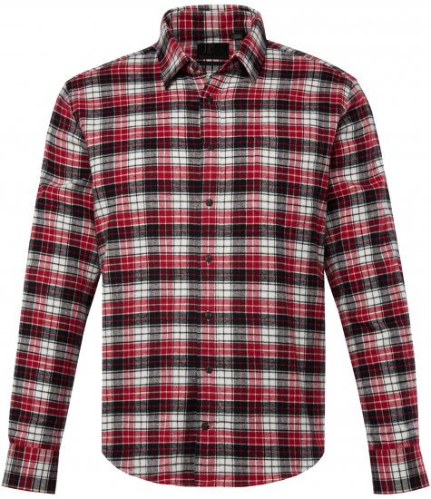 JP1880 Shirt Flannel Checked Long Sleeve Red TALL - HERENKLEDING MT-6XLT - Tall Kleding Heren