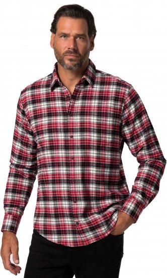 JP1880 Shirt Flannel Checked Long Sleeve Red TALL - HERENKLEDING MT-6XLT - Tall Kleding Heren