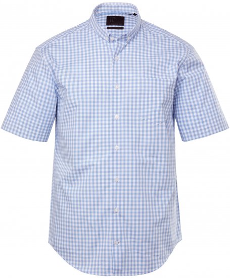JP1880 Shirt Traditional Short Sleeve Checked Light Blue - Hemden - Overhemden Grote Maten Heren