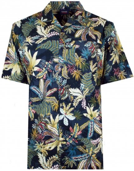 Espionage SH410 Short Sleeve Jungle Print Shirt Navy - Shirts met korte mouwen - Grote Maten Overhemden Korte Mouw