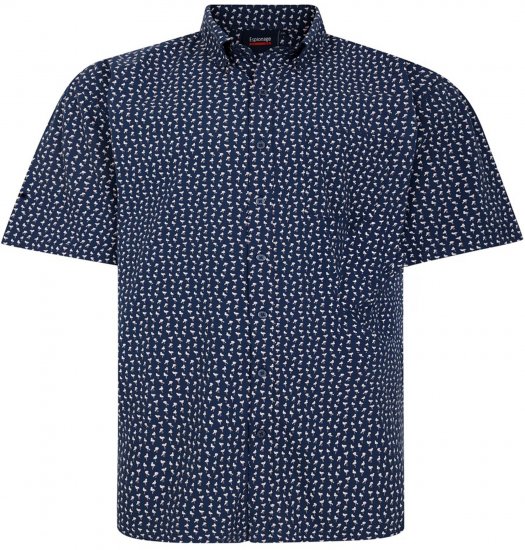 Espionage SH439 Mini Flamingo Printed Short Sleeve Shirt Navy - Hemden - Overhemden Grote Maten Heren