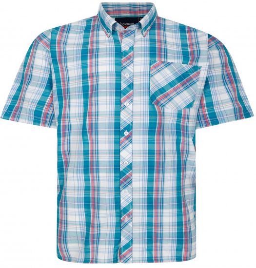 Espionage SH443 Checked Short Sleeve Shirt Green/Pink/White - Hemden - Overhemden Grote Maten Heren