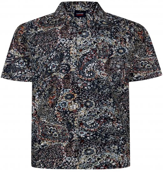 Espionage SH467 Short Sleeve Abstract Print Shirt Dark Green - Shirts met korte mouwen - Grote Maten Overhemden Korte Mouw