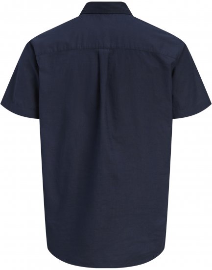 Jack & Jones Henry Slub Short Sleeve Navy - Hemden - Overhemden Grote Maten Heren