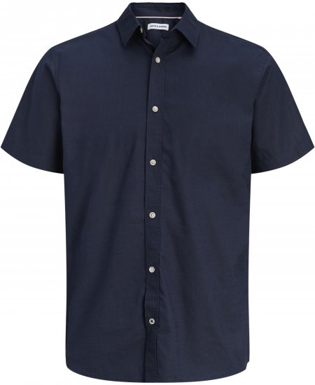 Jack & Jones Henry Slub Short Sleeve Navy - Hemden - Overhemden Grote Maten Heren