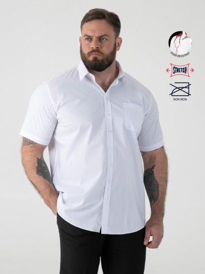 D555 Lucas Vlekbestendig Strijkvrij Stretch Overhemd Met Korte Mouwen Wit - Hemden - Overhemden Grote Maten Heren