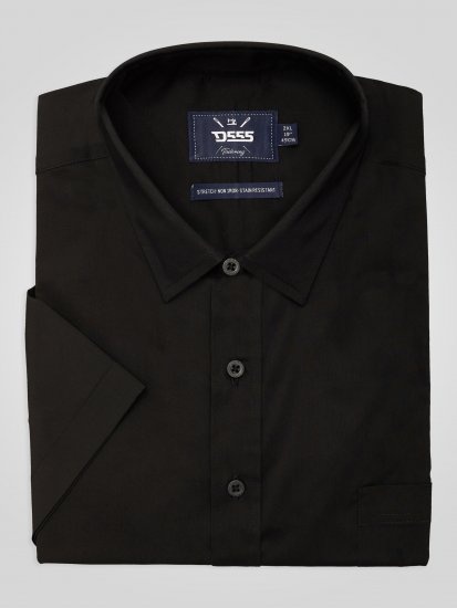 D555 Lucas Vlekbestendig Strijkvrij Stretch Overhemd Met Korte Mouwen Zwart - Hemden - Overhemden Grote Maten Heren