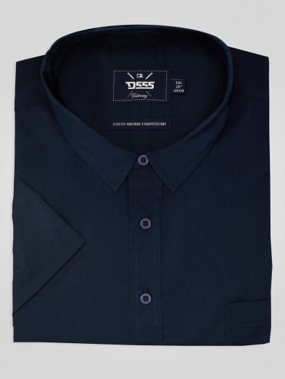 D555 Lucas Vlekbestendig Strijkvrij Stretch Overhemd Met Korte Mouwen Navy - Hemden - Overhemden Grote Maten Heren