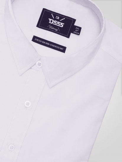 D555 Lucas Vlekbestendig Strijkvrij Stretch Overhemd Met Korte Mouwen Wit - Hemden - Overhemden Grote Maten Heren