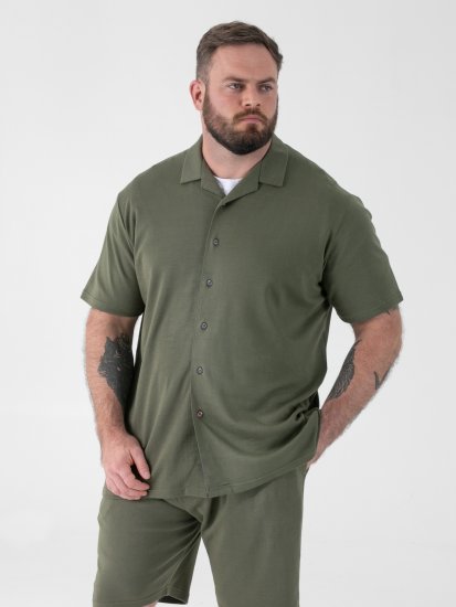 D555 Connor Stretch Cuban Collar Reosrt Short Sleeve Shirt Khaki - Hemden - Overhemden Grote Maten Heren