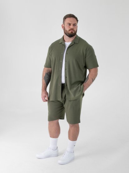 D555 Connor Stretch Cuban Collar Reosrt Short Sleeve Shirt Khaki - Hemden - Overhemden Grote Maten Heren