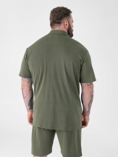 D555 Connor Stretch Cuban Collar Reosrt Short Sleeve Shirt Khaki - Hemden - Overhemden Grote Maten Heren