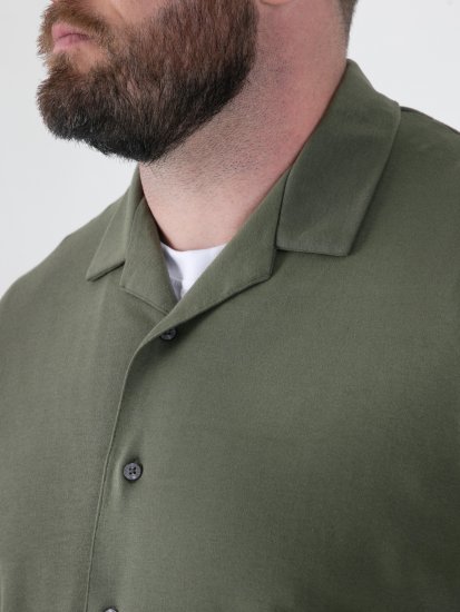 D555 Connor Stretch Cuban Collar Reosrt Short Sleeve Shirt Khaki - Hemden - Overhemden Grote Maten Heren