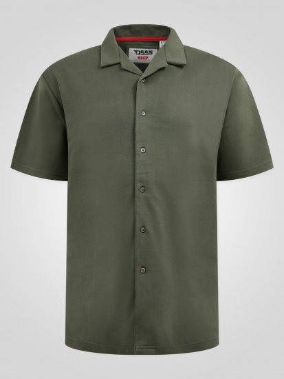 D555 Connor Stretch Cuban Collar Reosrt Short Sleeve Shirt Khaki - Hemden - Overhemden Grote Maten Heren