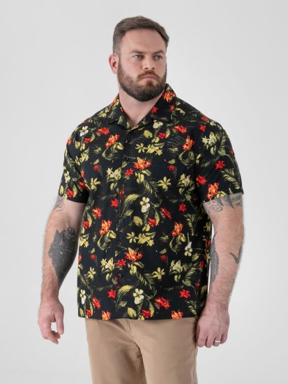 D555 Gordon Hawaiian AOP Cuvan Collar Resort Short Sleeve Black - Hemden - Overhemden Grote Maten Heren