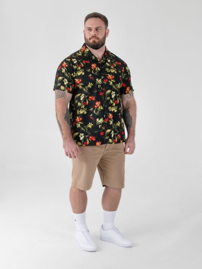 D555 Gordon Hawaiian AOP Cuvan Collar Resort Short Sleeve Black - Hemden - Overhemden Grote Maten Heren